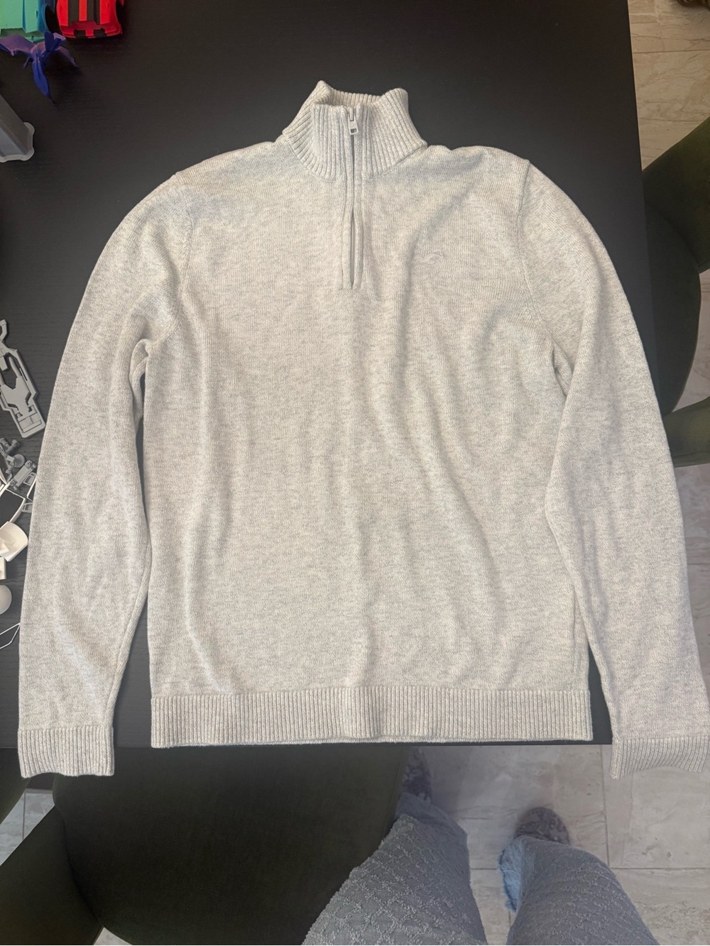 Hollister Light Gray Zip-Neck Sweater